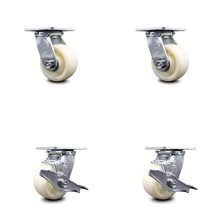 Service Caster 4 Inch Nylon Swivel Caster Set with Roller Bearings 2 Brakes SCC-30CS420-NYR-2-TLB-2